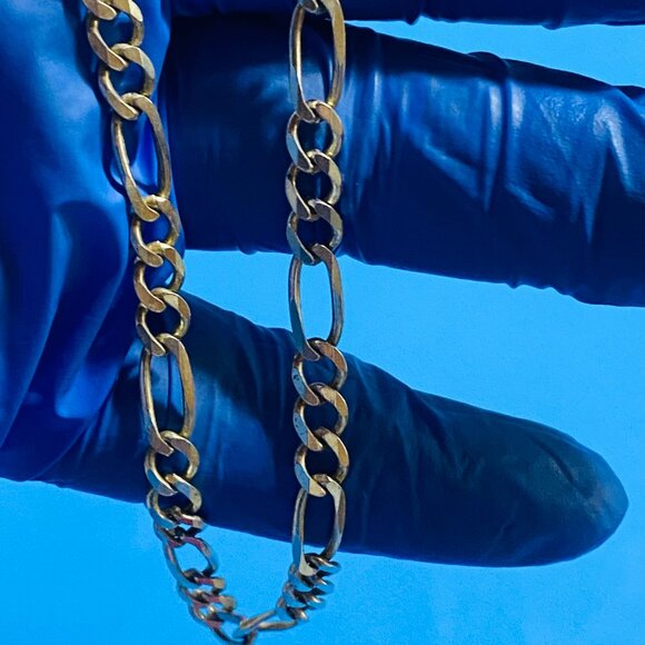 Estate Sale 925 Sterling Silver Vintage Necklace Figaro Links Chain 18" - Picture 4 of 14